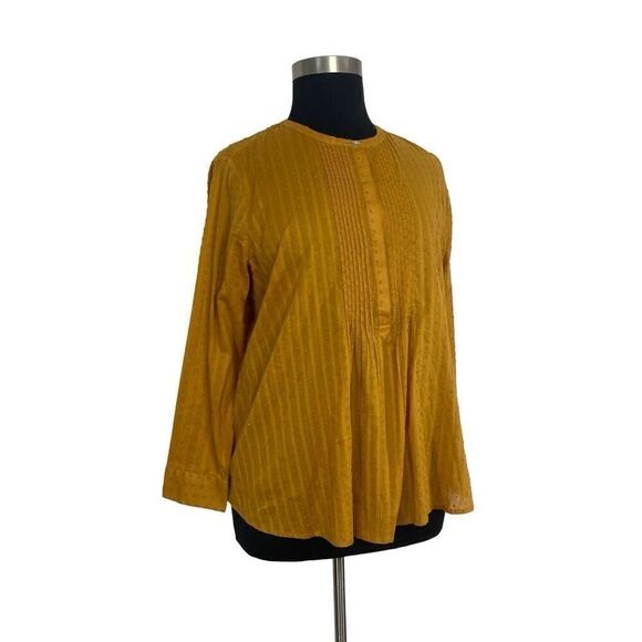 J Jill PL Mustard Yellow Clip-Dot Popover Tunic Top Textured Cottagecore Boho - Picture 5 of 10